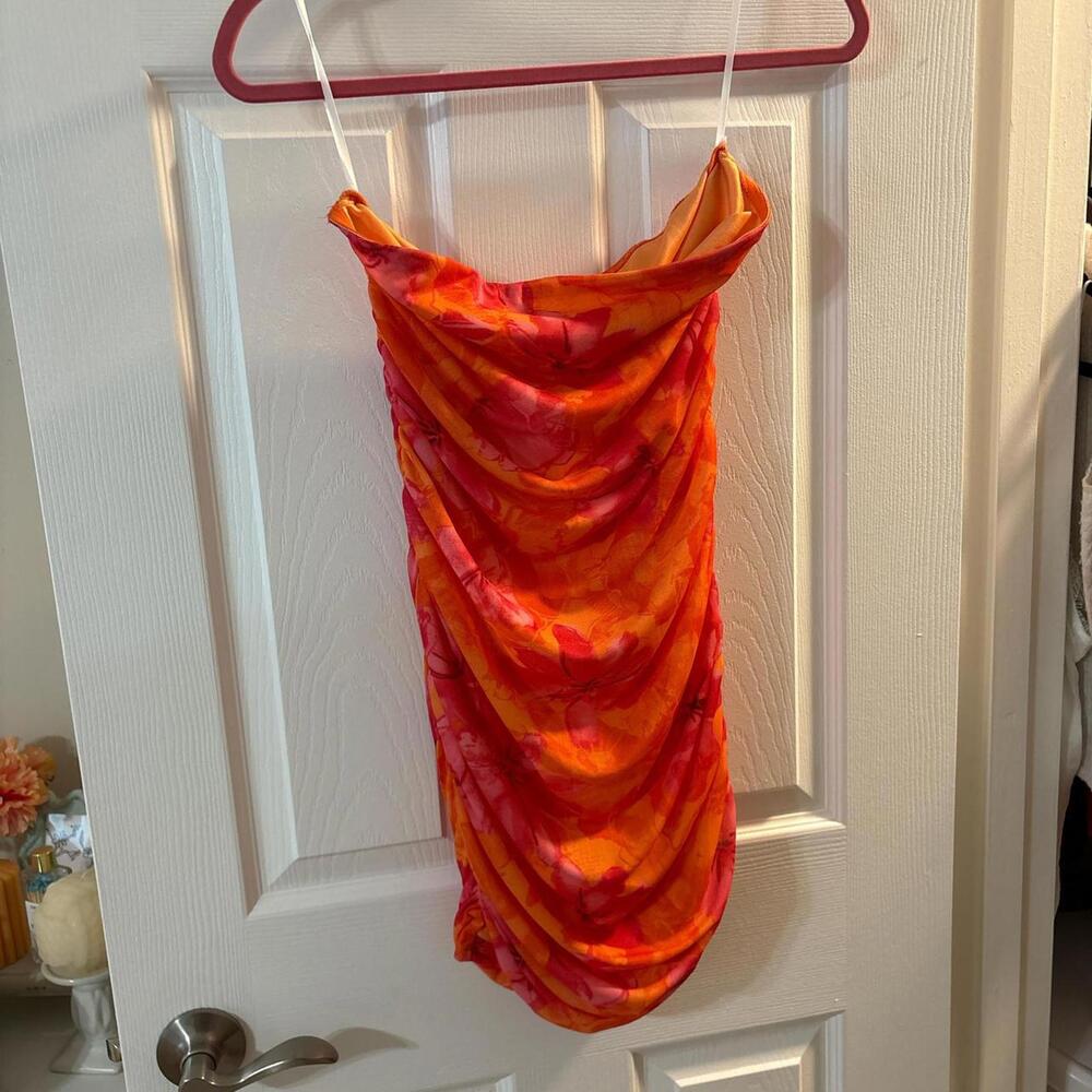 shein mini orange and pink tropical floral dress